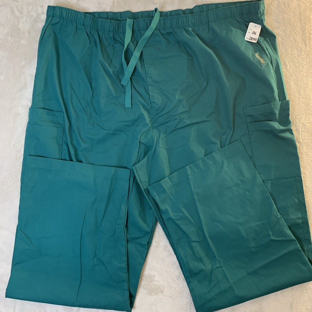 Landau NEW Mens Scrub Pants Hunter Green Draw String 7 Pockets 3XL